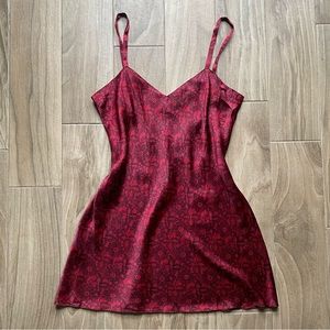 NWT vintage Neiman Marcus red black lace print pure 100% silk slip dress size L